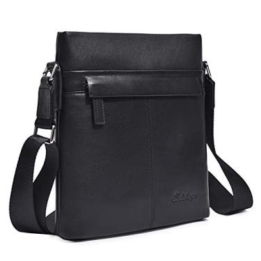 Imagem de Bolsa tiracolo masculina de couro genuíno com tiras transversais da Balidia, Black-2, One_Size