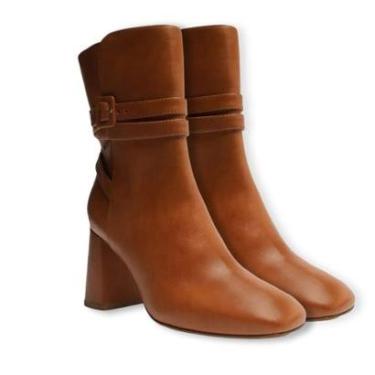 Imagem de Bota Arezzo Marrom Couro Cano Médio Salto Bloco Tira-Feminino