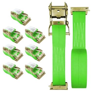 Imagem de SALUINOKI Pacote com 8 correias E-Track Ratchet Etrack Strap Box Truck Strap Tie Down Heavy Duty 5.1 cm x 15' 1,995.8 kg Carga de quebra, carga de trabalho 2200 E-Track acessórios verde