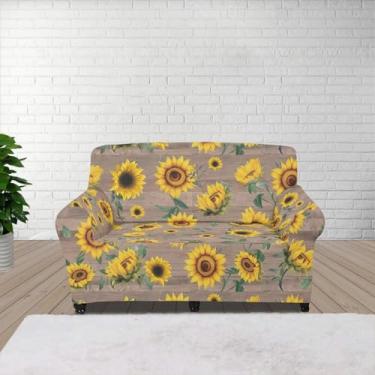 Imagem de Wanzuoeng Capa de sofá com estampa de madeira de girassol, macia para sofá, antipoeira, lavável, capa protetora de sofá, capas de sofá para 2 almofadas