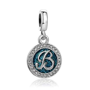 Imagem de MiiFort Pingente de letra B azul com pingente do alfabeto para pulseiras Pandora para presente de aniversário para mulheres, mãe, filha, irmã, tia, avó, amiga, neta