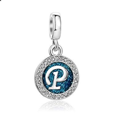 Imagem de MiiFort Pingente de letra P azul do alfabeto com pingente de pingente Pandora para presente de aniversário para mulheres, mãe, filha, irmã, tia, avó, amiga, neta