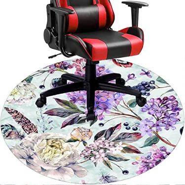 Imagem de Tapete de cadeira de escritório com flores, textura de flor, tapete de cadeira de mesa para piso de madeira de escritório em casa, protetor de piso de pilha baixa, redondo 78,7 cm