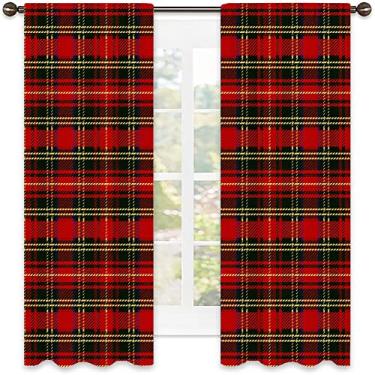 Imagem de Cortinas blecaute xadrez Buffalo para quarto - Cortinas escurecidas com isolamento térmico para sala de estar, L 132 x C 150 cm