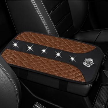 Imagem de Wogomz Capa de console central de carro Bling Crown, capa de apoio de braço para carros, capa de apoio de braço de couro à prova d'água, almofada de caixa de descanso de braço, protetor universal para