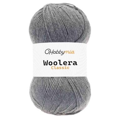Imagem de HobbyMia Fio de lã Woolera Classic - 100 g / 307 jardas - (3) Peso DK - 75% acrílico, 25% lã (cinza prateado, 1 novelo)