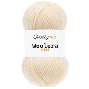 Imagem de HobbyMia Fio de lã midi Woolera - 100 g / 186 jardas - (4) peso penteado - 75% acrílico, 25% lã (off-white, 1 novelo)