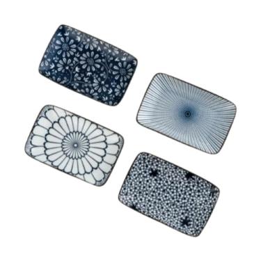 Imagem de Fenteer Conjunto de 4 pratos de sushi, travessa de servir, pratos de cerâmica multifuncionais para jantar, de sushi para sobremesas, entretenimento, casamento