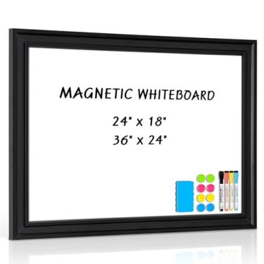 Imagem de QUEENLINK Quadro branco para parede, quadro magnético apagável a seco, 61 x 45 cm, quadro branco decorativo preto vintage moldura de madeira para casa, escritório, escola, dormitório, cozinha
