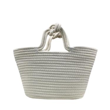 Imagem de SHAREYOIU Bolsa de praia feminina vintage Boho feita à mão com alça superior de palha, Branco