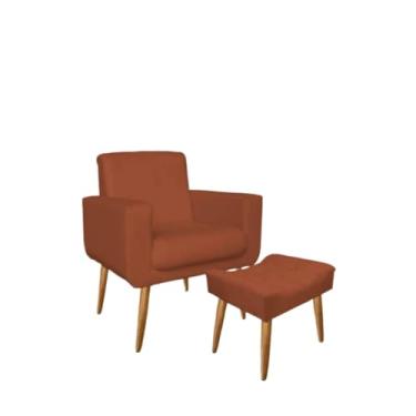 Imagem de Kit Poltrona e Puff Requinte com Pés Palito Suede Aninha Decor (Terracota)