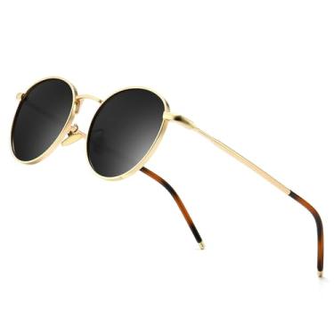 Imagem de SUNGAIT Óculos de sol redondos clássicos polarizados pequenos vintage para mulheres e homens, armação metálica clássica retrô SGT059, Gold Frame/Polarized Gray Lens