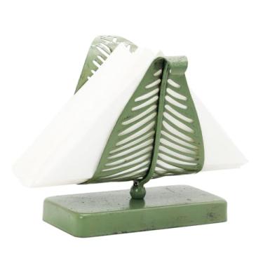 Imagem de Porta-guardanapos moderno independente com design de folhas, dispensador de lenços de mesa, organizador de guardanapos – verde rústico