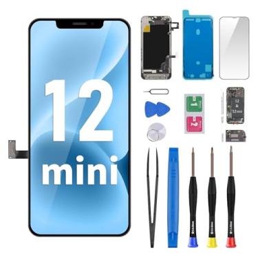 Imagem de Risidamoy Substituição de tela para iPhone 12 Mini com fone de ouvido LCD de 5,4 polegadas, conjunto de sensor de proximidade digitalizador de toque 3D, kit de ferramentas de reparo completo, almofada