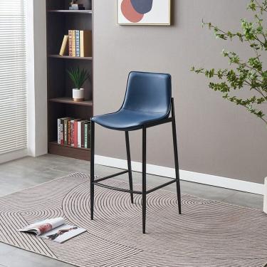 Imagem de Banqueta para Cozinha em Courino e Base Aço Eulália Azul/Grafite