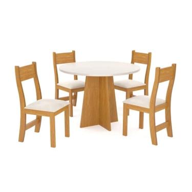 Imagem de Conjunto Mesa de Jantar Redonda Slin Mel 4 Cadeiras Brisa Linho Bege