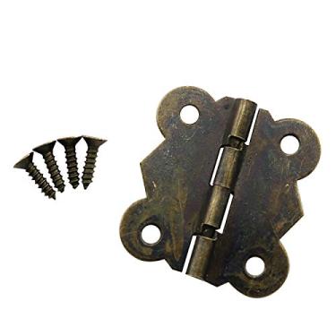 Imagem de JCBIZ 20 peças de mini dobradiça borboleta Archaize feita de ferro 30 mm 90 graus para caixa de joias caixa de madeira gaveta armário cor bronze com 80 parafusos