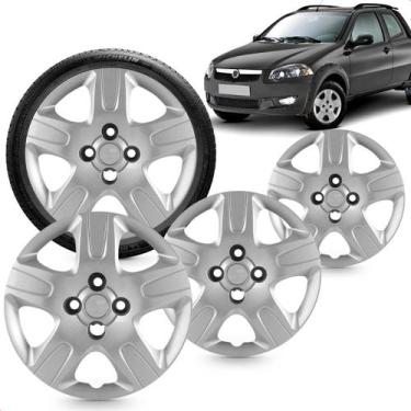 Imagem de Kit 4 Calotas Strada 2013 a 2020 Aro 14 Prata Cubo Alto Grid