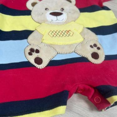 Imagem de Macacão Bebê Curto Ursinho Listrado Menino Roupa Infantil - Bia Melanc