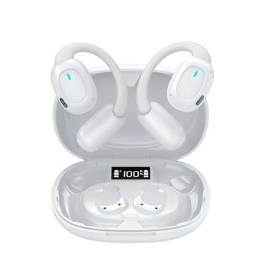 Imagem de Fone bluetooth esportivo com Microfone e Cancelamento de Ruído Ativo Fones de ouvido abertos sem fio com visor digital de LED Fone de Ouvido bluetooth 5.4 Esportivo 48 horas de reprodução (Branco)