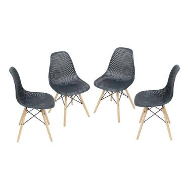 Imagem de Kit 4 Cadeiras Boxbit Colmeia Base Em Madeira Preta