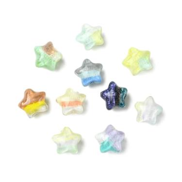 Imagem de UR URLIFEHALL 10 peças, contas de estrela acrílica, 10 cores, contas espaçadoras de estrelas transparentes com pó de glitter para colar, pulseira, brinco, fabricação de joias