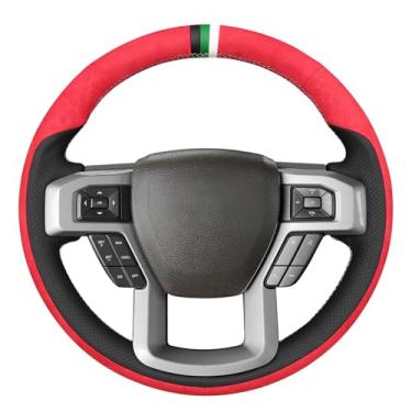 Imagem de MEWANT Capa de volante costurada à mão para Ford F-150 F150 2015-2020/F-250 F250 2017-2022/F-350 F350 2017-2022/F-450 F450 2017-2022/Expedition 2022/Expedition 2022 18-20 53 cm