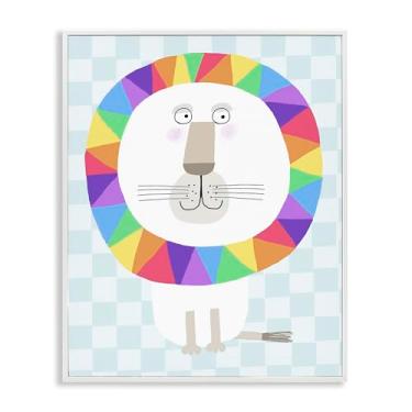 Imagem de Stupell Industries Desenho de arte giclée emoldurado de leão geométrico arco-íris branco por Carla Daly, 14 x 11
