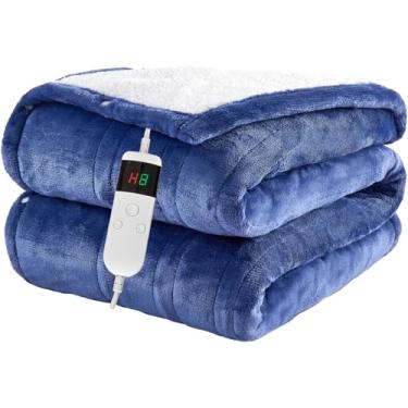 Imagem de Cobertor elétrico aquecido, cobertor de flanela macia com 8 horas de desligamento automático, 10 níveis de aquecimento rápido, lavável na máquina, cobertor aquecido sherpa com proteção contra