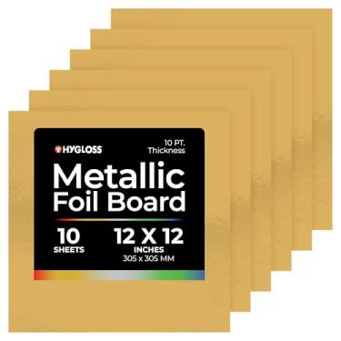 Imagem de Hygloss Folhas metálicas de cartolina – 10 folhas douradas foscas, 30,5 cm x 30,5 cm – Resistente 10 pt. – Papel de placa metálica para artesanato, álbuns, pôsteres e decorações