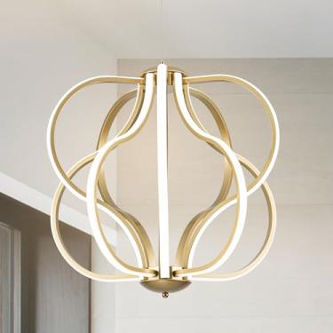 Imagem de CHYING Lustres dourados modernos 100 W luz de sala de jantar 10 luzes LED lustre com controle remoto regulável grande luminária pendente para cozinha, ilha, hall de entrada, sala de estar