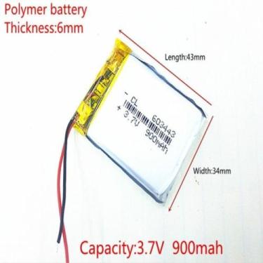 Imagem de Bateria 3.7v 900 Mah 6mm X34mm X43mm 2 Fios 603443 - bgb
