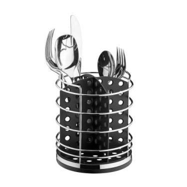 Imagem de Porta Talheres Escorredor Pia Cozinha Suporte Aço E Plástico Preto - F