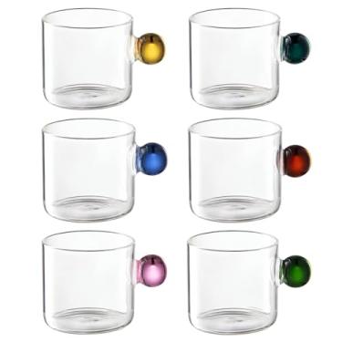 Imagem de Kit 6 Xícaras Caneca 80ml de Vidro Borossilicato Alça Colorida Bolinha Bola Elegante Moderna Café Chá Shot
