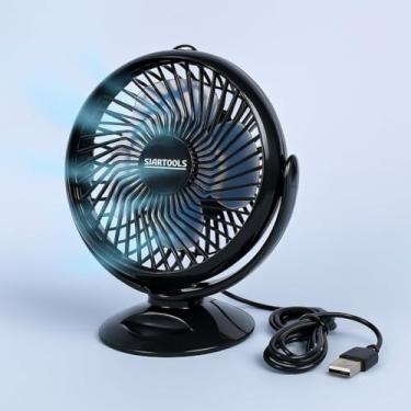 Imagem de Ventilador de Mesa Redondo Portátil com USB - Preta Silencioso com Base Estável e Fluxo Direcionável para Escritório e Home Office