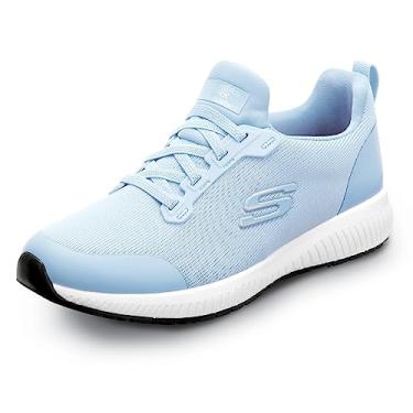 Imagem de Skechers Work Emma, feminino, bico macio, antiderrapante, EH, atlético sem cadarço, tênis de trabalho, Azul claro, 6.5 Wide