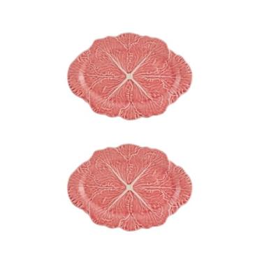 Imagem de Bordallo Pinheiro Travessa oval pequena rosa repolho, conjunto de 2