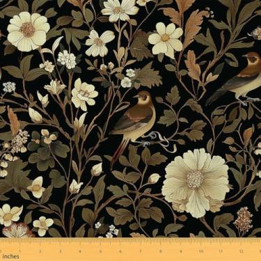 Imagem de Erosebridal Tecido floral escuro por The Yard Bird tecido de estofamento floral vintage pássaros decorativos boho folha de flor arte DIY, 3 jardas