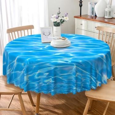 Imagem de SIEDYCV Toalha de mesa azul do mar para mesa redonda 177 cm transparente com água brilhante tecido anti-rugas lavável debaixo d'água World Circle toalha de mesa para praia, feriado, festa, jantar