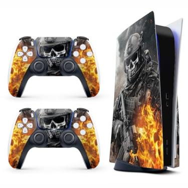 Imagem de Skin Sticker for Game Console 5 Cover - Army Skull, Compatible with Both Disc Edition & Digital Edition (not Slim Ver) - 2 Controller Skins & Console Skin - No Bubble, Full Protection, Removable