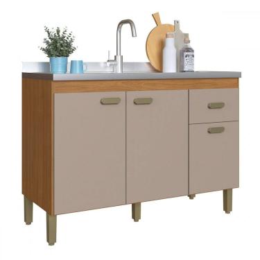 Imagem de Balcão de Cozinha para Pia 120 Cm 3 Portas 1 Gaveta Freijó/Camurça - Indékes