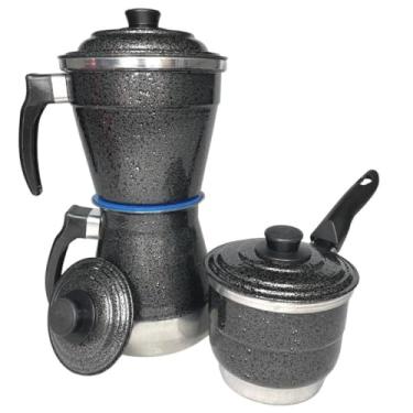 Imagem de Cafeteira Italiana, Cafeteira de Aluminio, 1l Italiana em AlumíNio + Cuscuzeiro Individual PorçãO Unica + Fervedor, Kit 3 em 1 Multiuso Cafeteira(Preto)