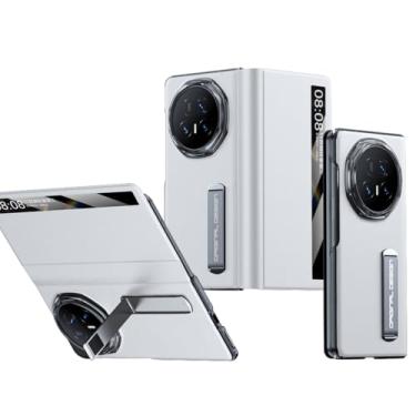 Imagem de HAOMRIYL Capa de couro genuíno para Honor Magic V5, Smart Side Window Flip Folio Protection Cover Suporte ajustável Luxo Business Full Shockproof Shell, branca, V5