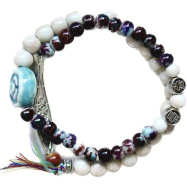 Imagem de CaChnTyche Joias Boho Funky Nativas Americanas, Vintage Colorido Declaração Hippie Borla frisada Cerâmica Artesanal Boêmio Antigo Pulseira Elástica para Mulheres 2025, Medium, Cerâmica, Cerâmica