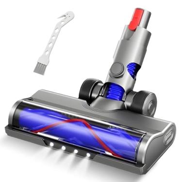 Imagem de LAQVITA Cabeça de substituição a vácuo para Dyson V7 V8 V10 V11 V15 V8 fina para pisos duros, tapetes curtos com faróis de LED, design de cerdas em V e rodas de borracha - Inclui ferramenta de escova