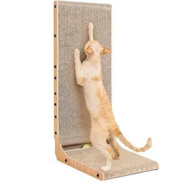 Imagem de Arranhador de gato de papelão EHEYCIGA em forma de L 81 cm com brinque
