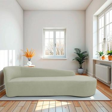 Imagem de Recamier Curvo Orgânico 180cm 3 Lugares Lado Direito para Sala Estar Bouclé Paris Verde Oliva