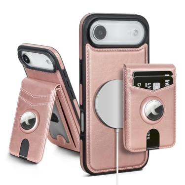 Imagem de SkyEagle Capa carteira compatível com MagSafe iPhone Air 2025 com suporte para AirTag, 2 em 1, couro sintético, magnético, destacável com bloqueio de RFID, suporte para cartão de crédito, capa flip