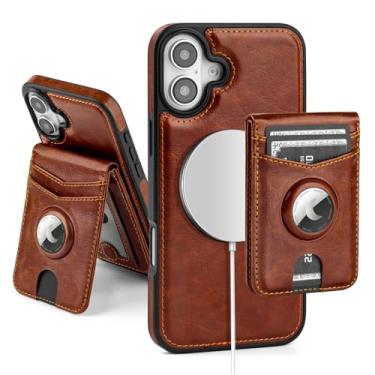 Imagem de SkyEagle Capa carteira compatível com MagSafe para iPhone 17 com suporte para AirTag, 2 em 1, couro sintético, magnético, destacável, com bloqueio de RFID, suporte para cartão de crédito, capa flip