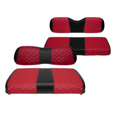 Imagem de SAMXOMAP Capas de assento de carrinho de golfe dianteiras e traseiras à prova d'água e resistente ao sol acessórios de capa de assento de vinil de grau marinho para carro clube DS 2000.5-up, vermelho